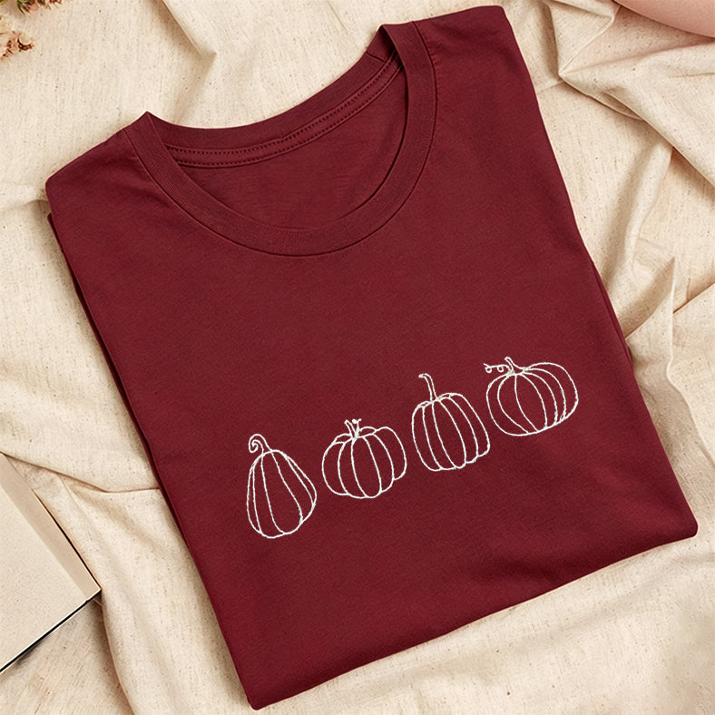 Embroidered Pumpkins Classic Adult Unisex Crew Neck T-Shirt