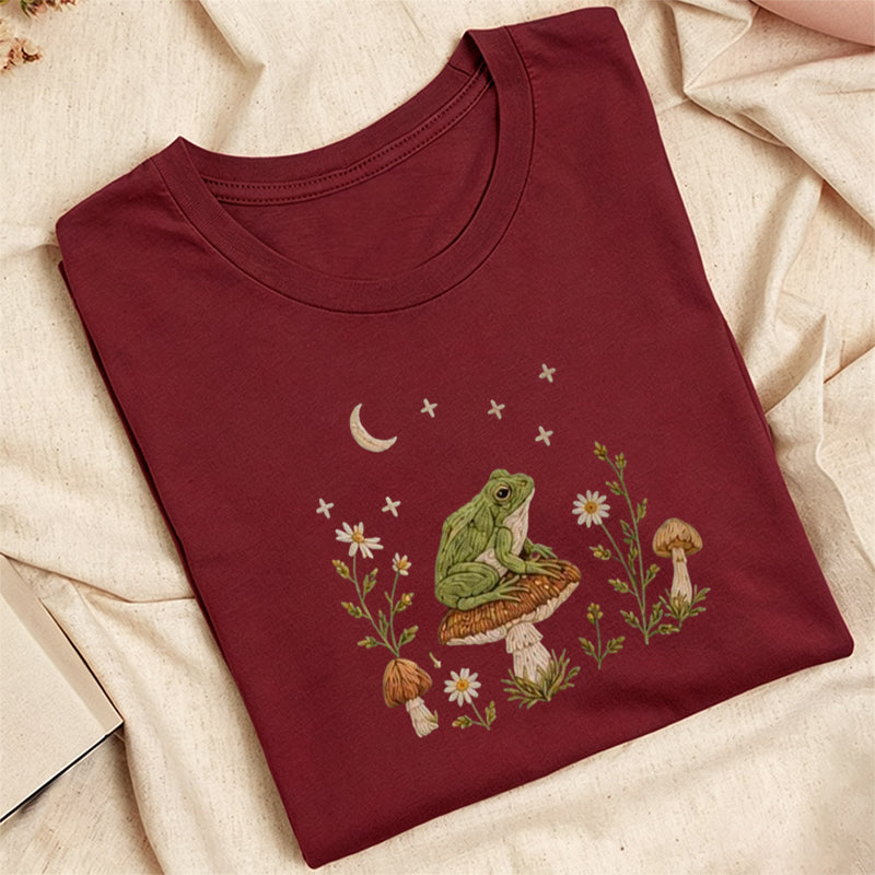 Embroidered Frog Mushroom Classic Adult Unisex Crew Neck T-Shirt