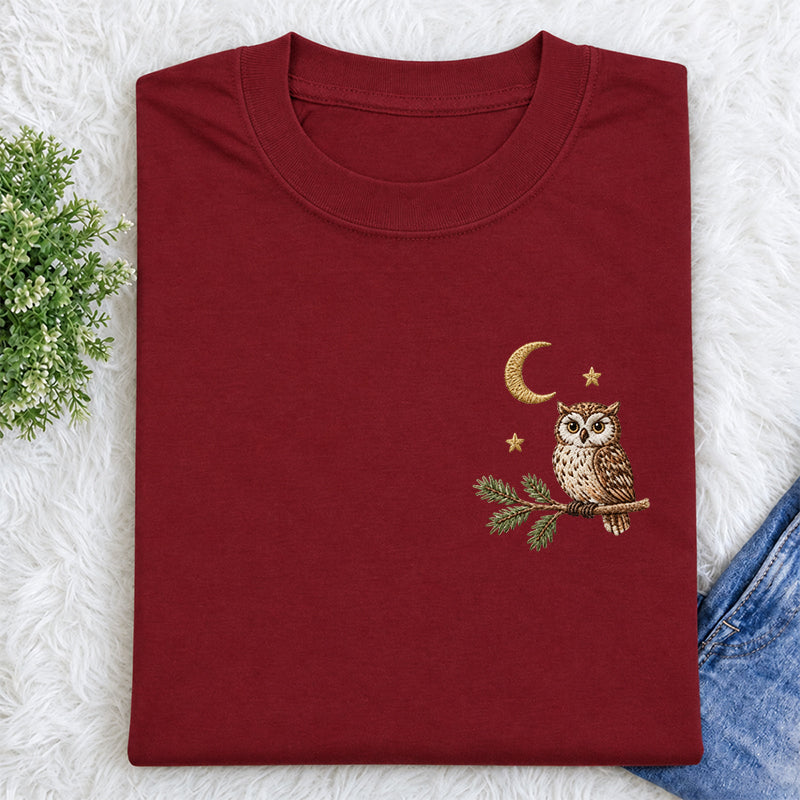 Embroidered Night Owl Classic Crew Neck T-Shirt