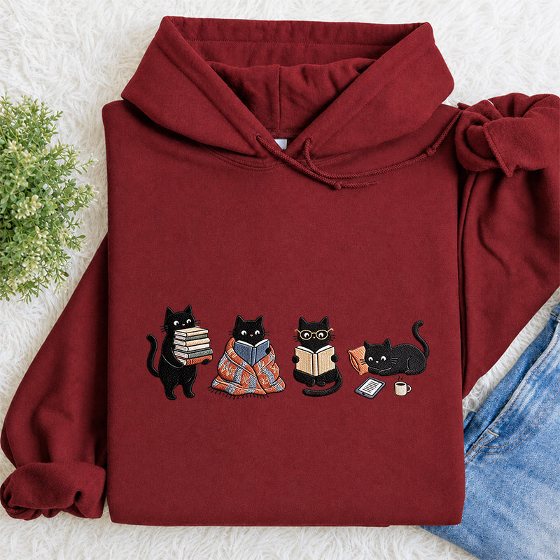 Embroidered Bookish Black Cats Classic Adult Unisex Hoodie