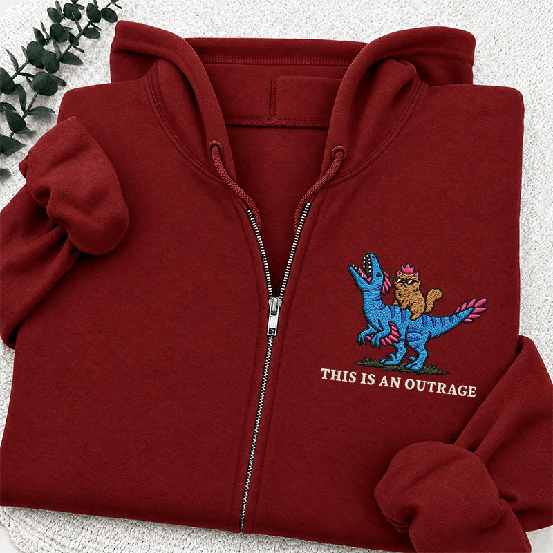 Embroidered This Is An Outrage Book Lover Classic Full Zip Hoodie