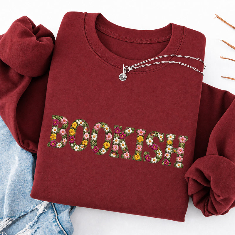 Embroidered Floral Bookish Classic Crewneck Sweatshirt