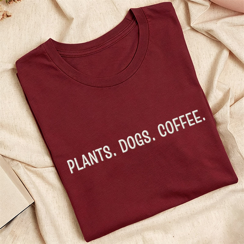 Embroidered Plant Dog Coffee Classic Adult Unisex Crew Neck T-Shirt