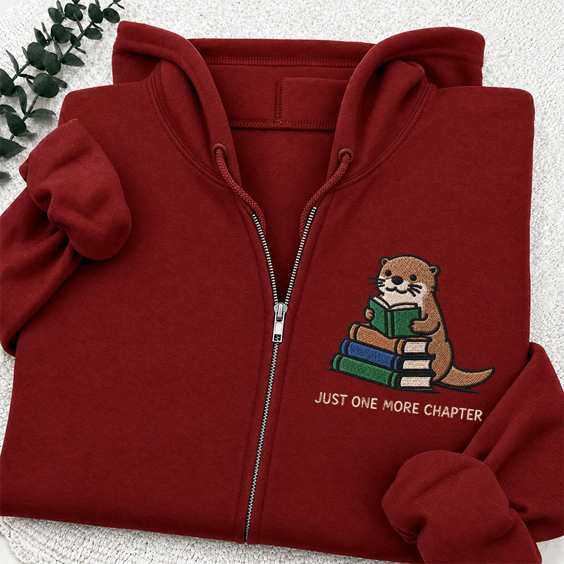 Embroidered Reading Otter Classic Full Zip Hoodie