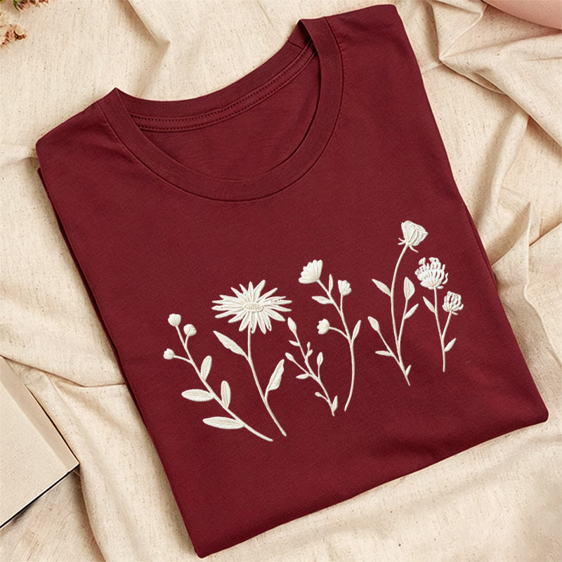Embroidered Floral Cottagecore Classic Adult Unisex Crew Neck T-Shirt