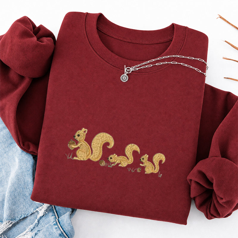 Embroidered Cute Squirrels Classic Crewneck Sweatshirt