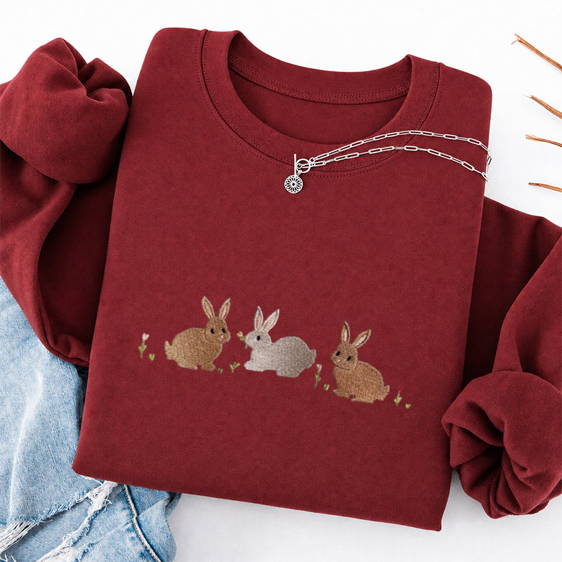 Embroidered Three Bunnies Classic Crewneck Sweatshirt
