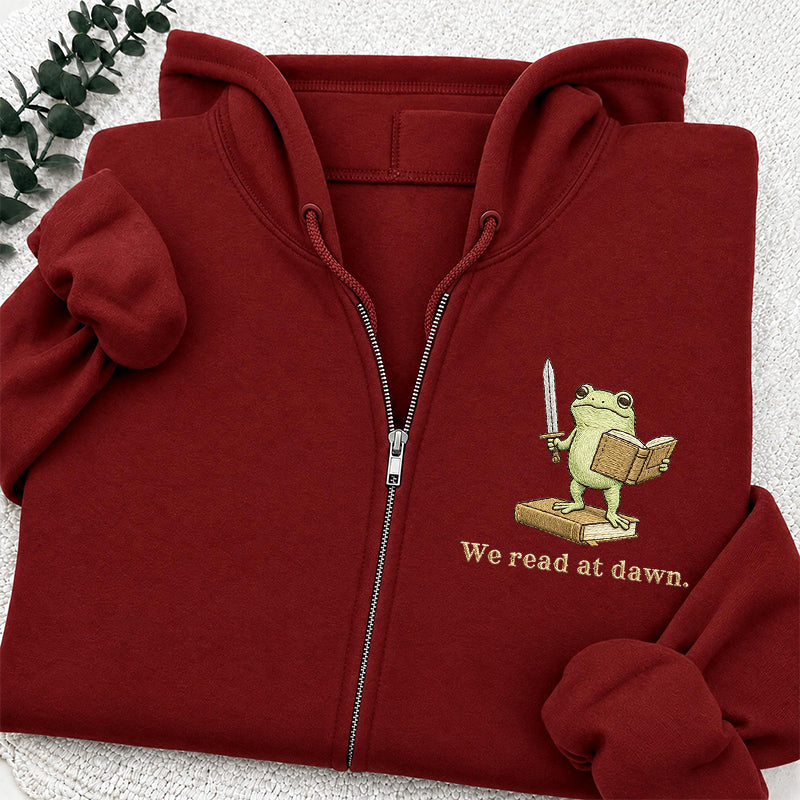Embroidered We Read At Dawn Classic Adult Unisex Full Zip Hoodie