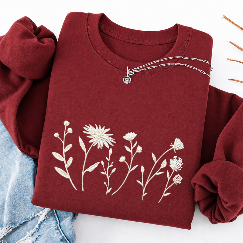 Embroidered Floral Cottagecore Classic Crewneck Sweatshirt