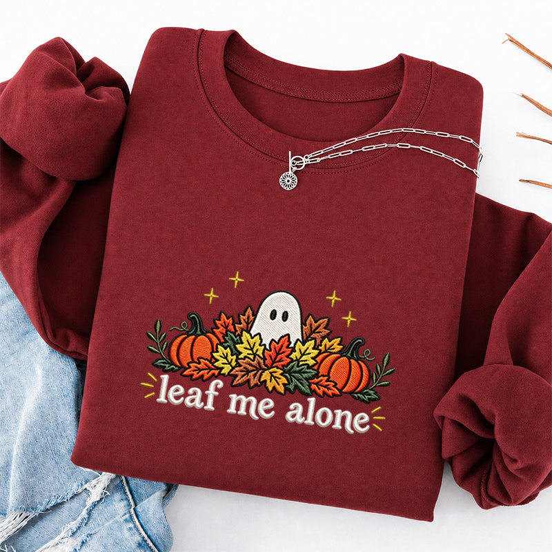Embroidered Leaf Me Alone Classic Crewneck Sweatshirt