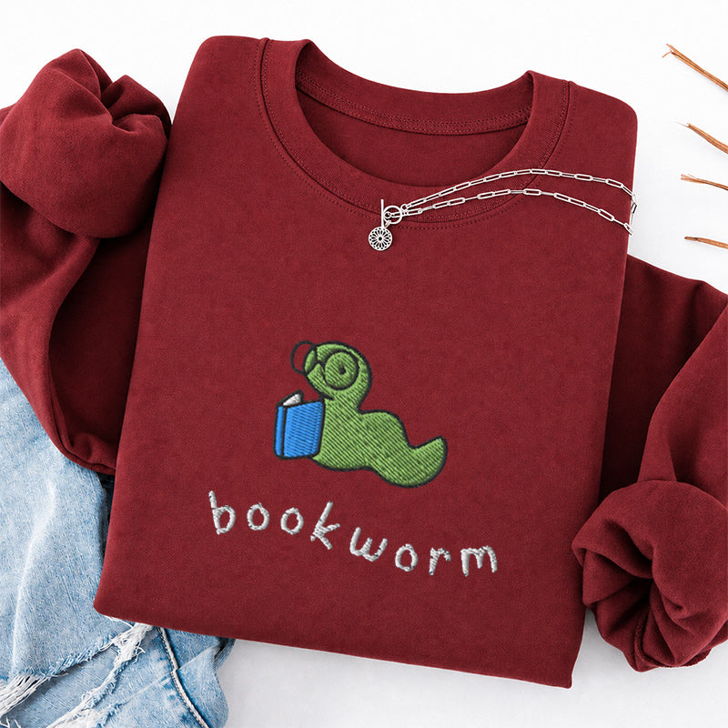 Embroidered Funny Bookworm Classic Crewneck Sweatshirt