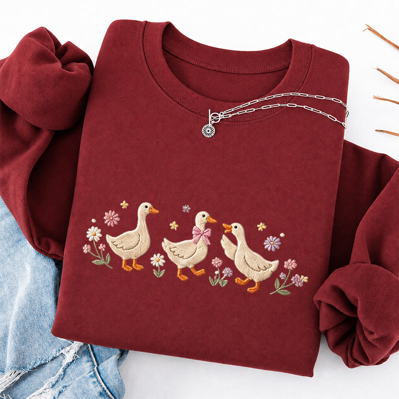 Embroidered Floral Goose Classic Crewneck Sweatshirt
