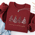 Embroidered Merry & Bright Christmas Tree Classic Crewneck Sweatshirt