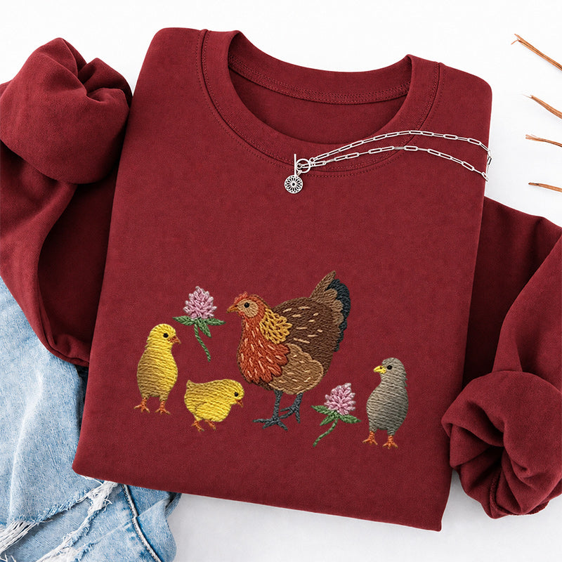 Embroidered Hen & Chicks Classic Crewneck Sweatshirt