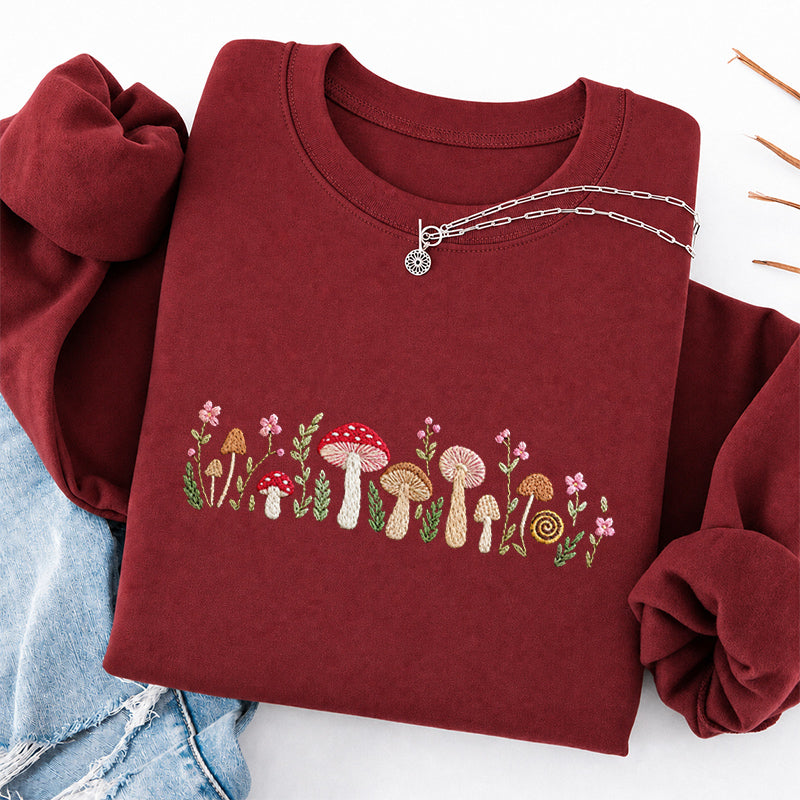 Embroidered Enchanted Mushroom Classic Crewneck Sweatshirt