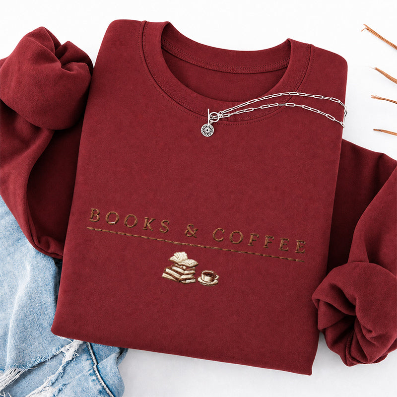 Embroidered Books and Coffee Classic Crewneck Sweatshirt