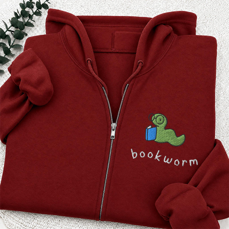 Embroidered Funny Bookworm Classic Full Zip Hoodie