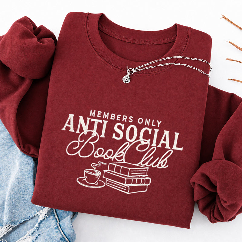 Embroidered Anti Social Book Club Classic Crewneck Sweatshirt