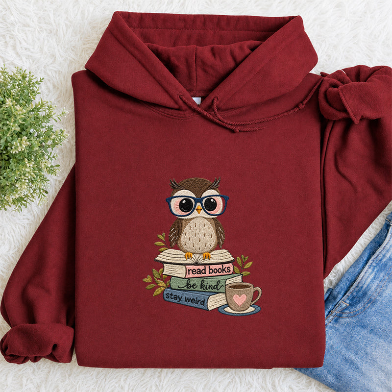 Embroidered Read Books Be Kind Owl Classic Adult Unisex Hoodie
