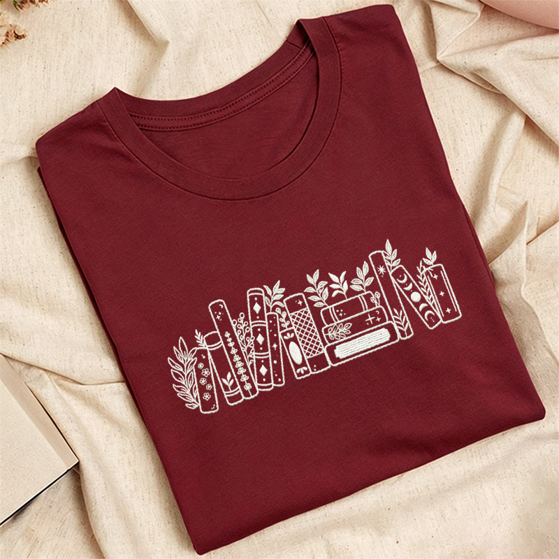 Embroidered Flower Book Classic Adult Unisex Crew Neck T-Shirt