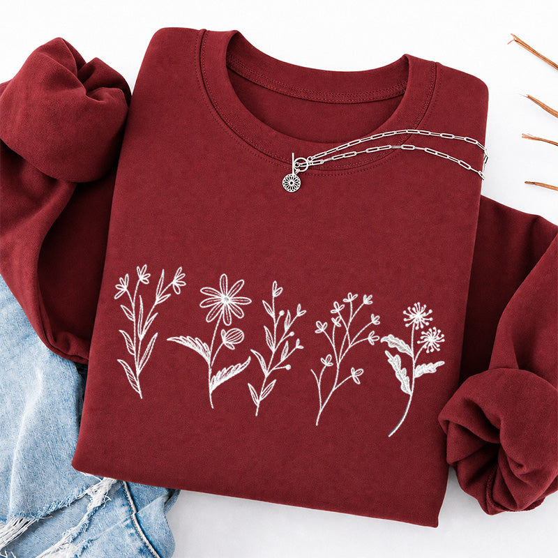 Embroidered Flower Lines Classic Crewneck Sweatshirt