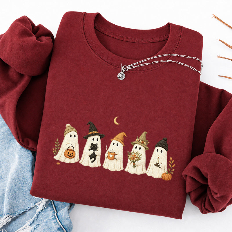 Embroidered Little Ghost Parade Classic Crewneck Sweatshirt