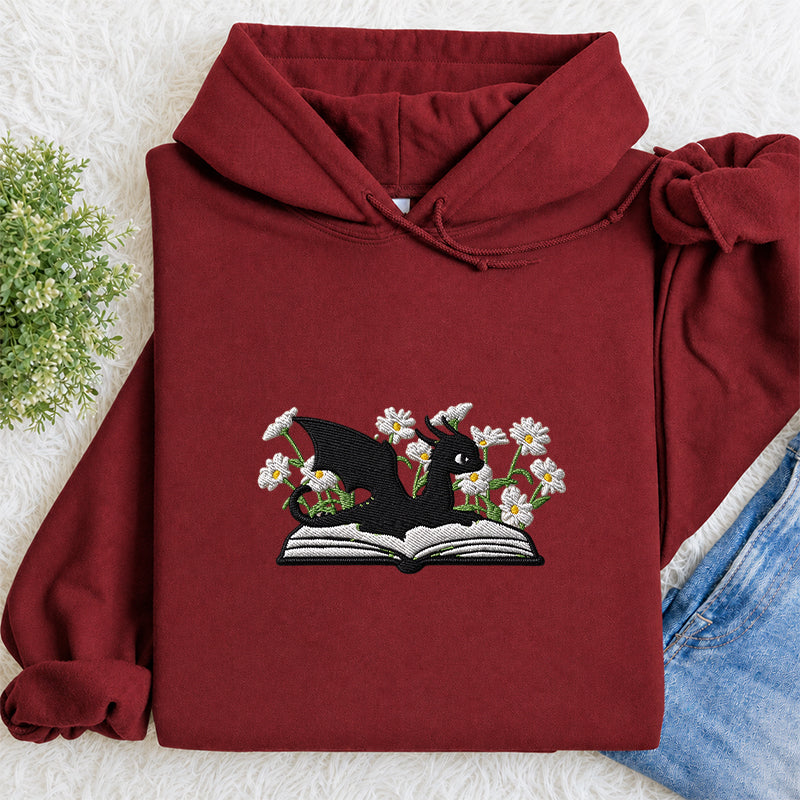 Embroidered Floral Dragon Book Classic Adult Unisex Hoodie