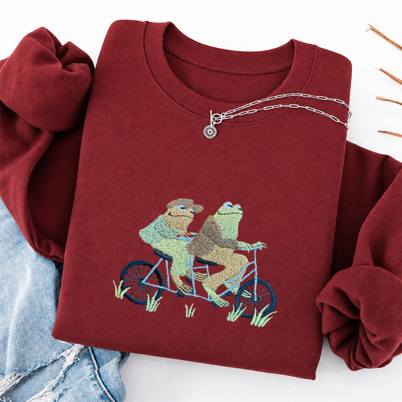 Embroidered Frogs Riding A Bike Classic Crewneck Sweatshirt