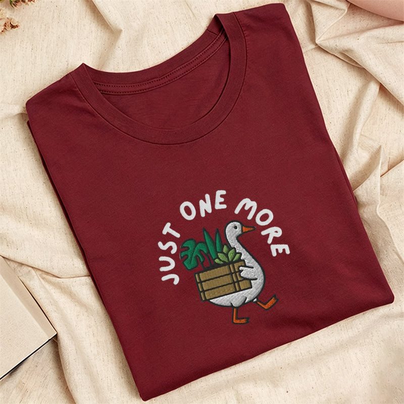 Embroidered Goose with Houseplant Classic Adult Unisex Crew Neck T-Shirt