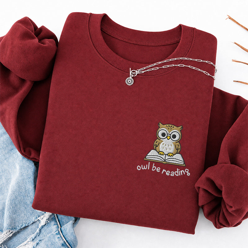 Embroidered Owl Be Reading Classic Crewneck Sweatshirt