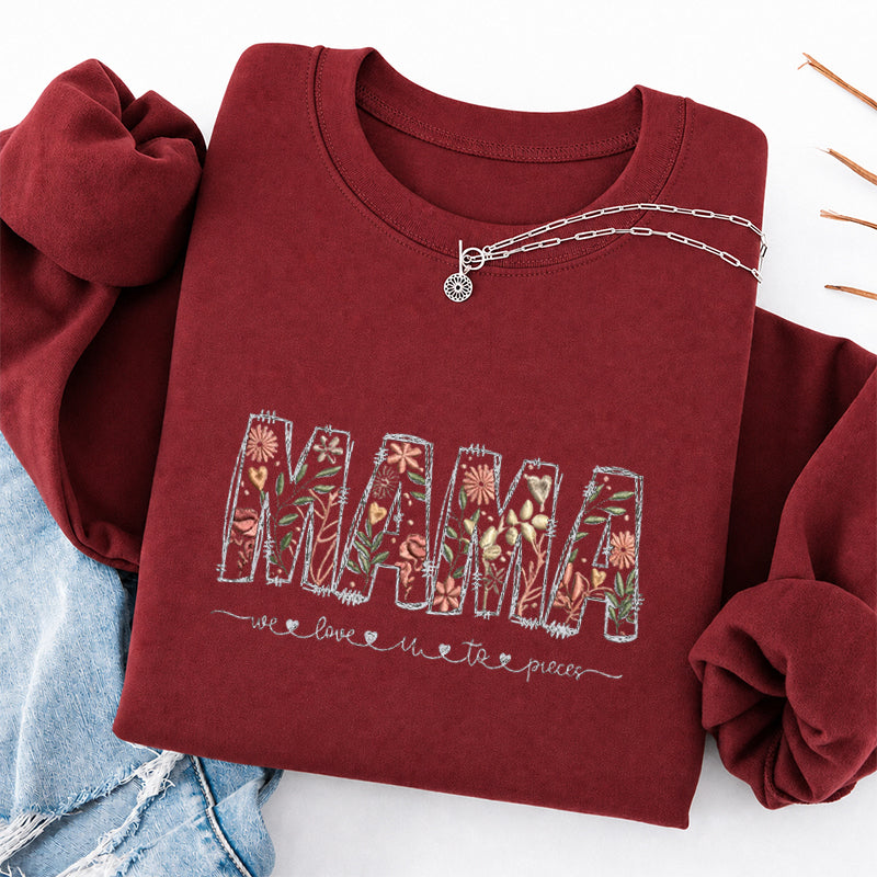 Embroidered Floral Mama Classic Crewneck Sweatshirt