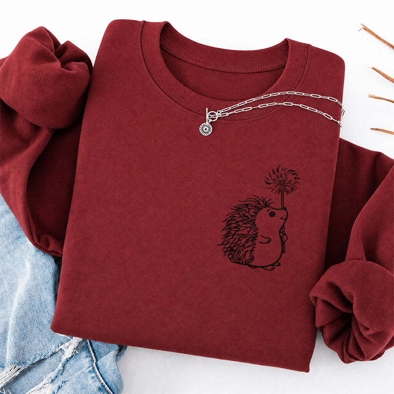 Embroidered Hedgehog Dandelion Classic Crewneck Sweatshirt