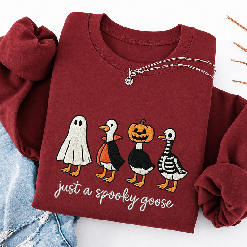 Embroidered Just A Spooky Goose Classic Crewneck Sweatshirt