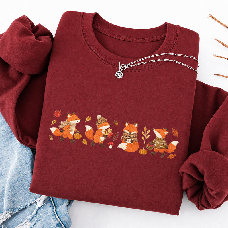 Embroidered Autumn Fox Classic Crewneck Sweatshirt