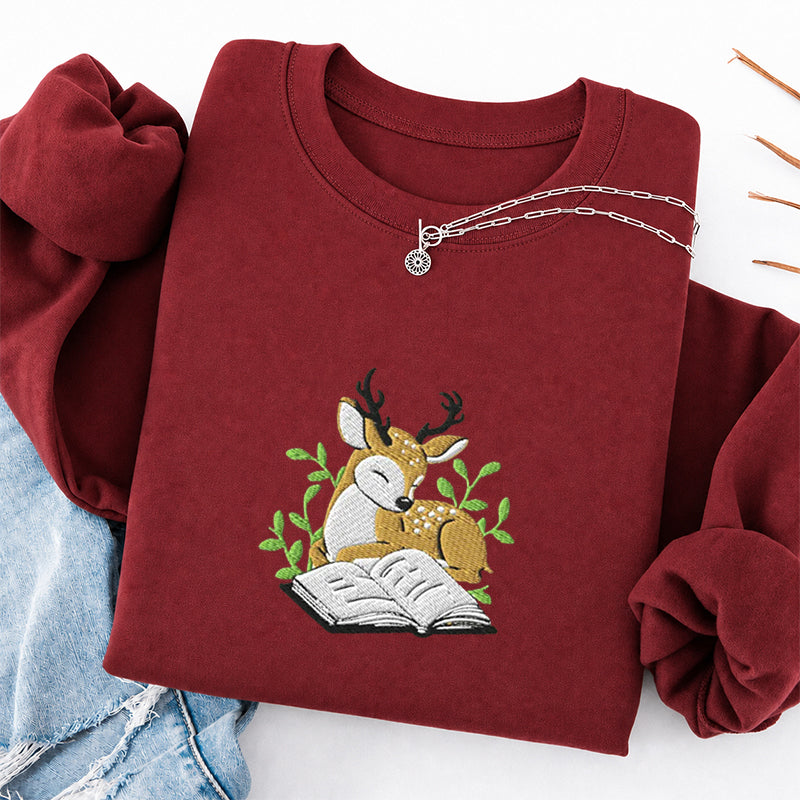 Embroidered Deer Book Classic Crewneck Sweatshirt
