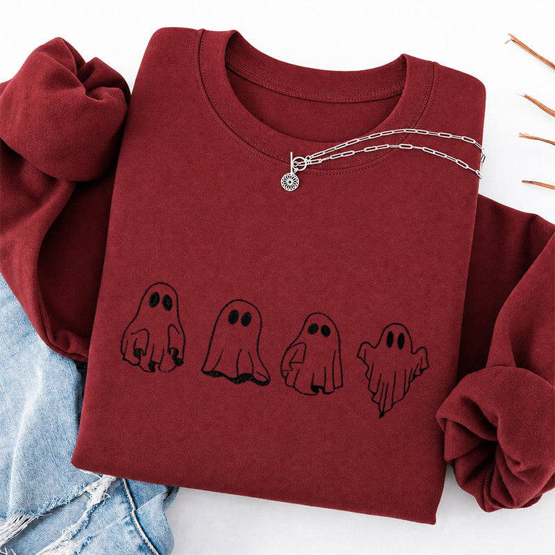 Embroidered Treat Or Trick Ghosts Halloween Classic Crewneck Sweatshirt
