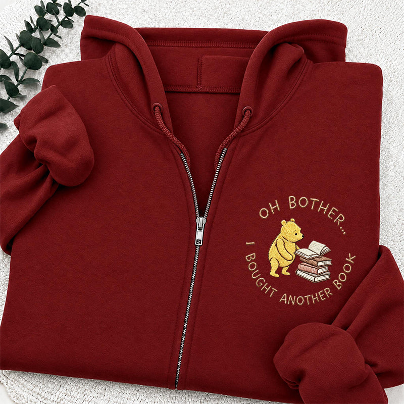 Embroidered Funny Bear Reading Books Classic Adult Unisex Full Zip Hoodie