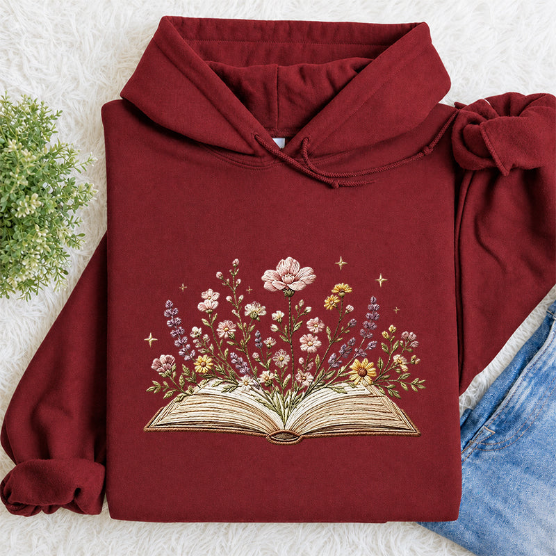 Embroidered Floral Book Classic Adult Unisex Hoodie