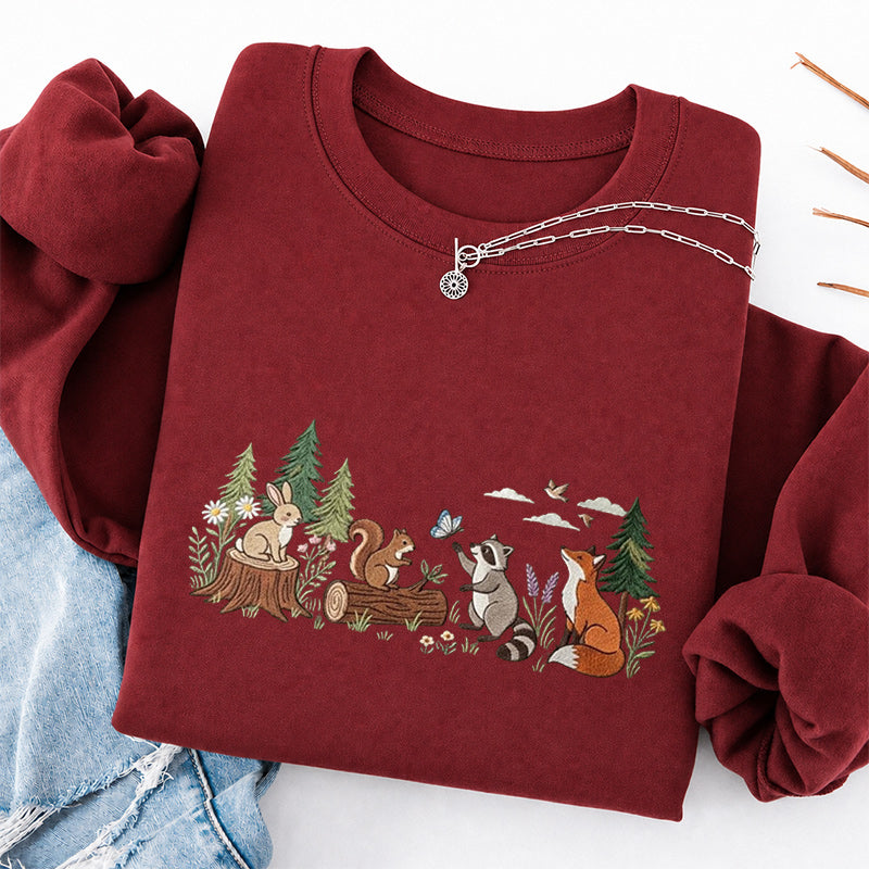 Embroidered Woodland Animals Classic Crewneck Sweatshirt