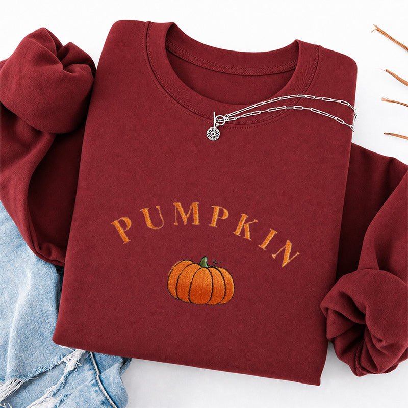Embroidered Cute Pumpkin Classic Crewneck Sweatshirt