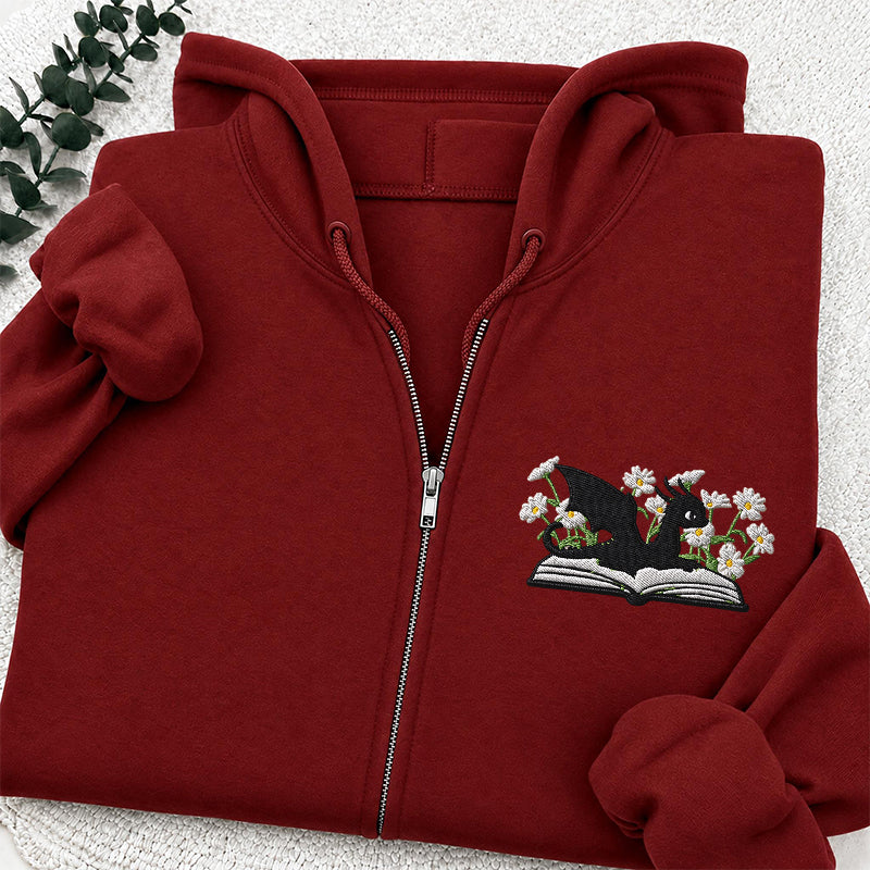 Embroidered Floral Dragon Book Classic Full Zip Hoodie
