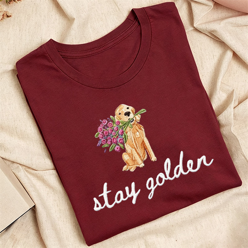 Embroidered Stay Golden Classic Adult Unisex Crew Neck T-Shirt