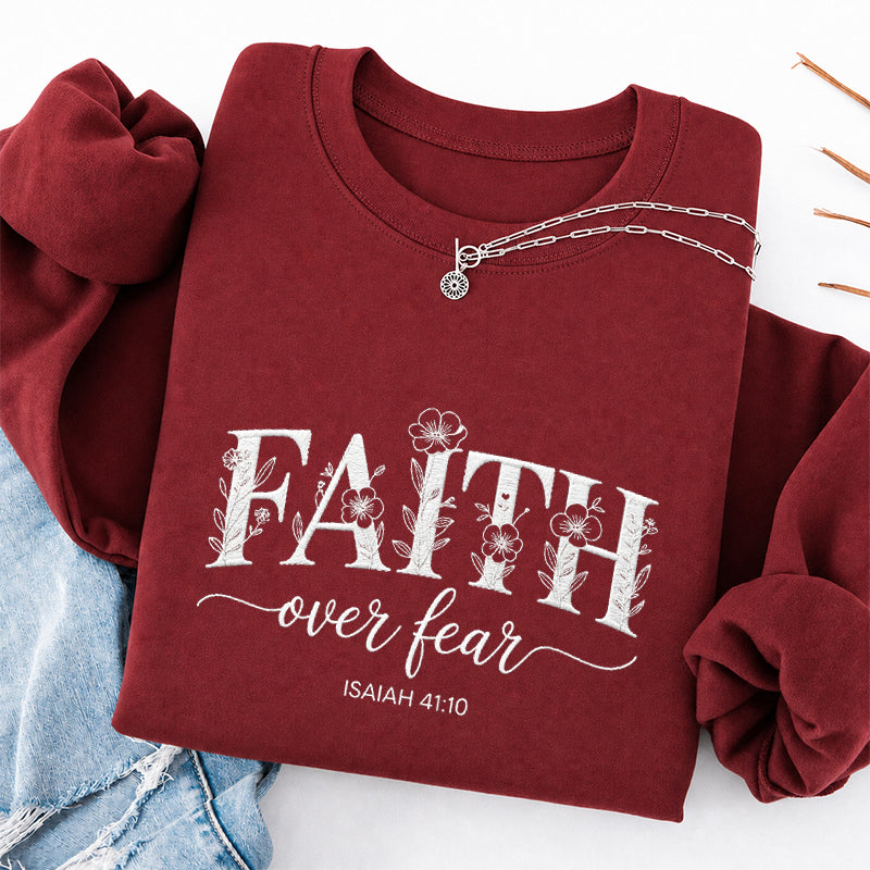Embroidered Faith Over Fear Floral Classic Crewneck Sweatshirt