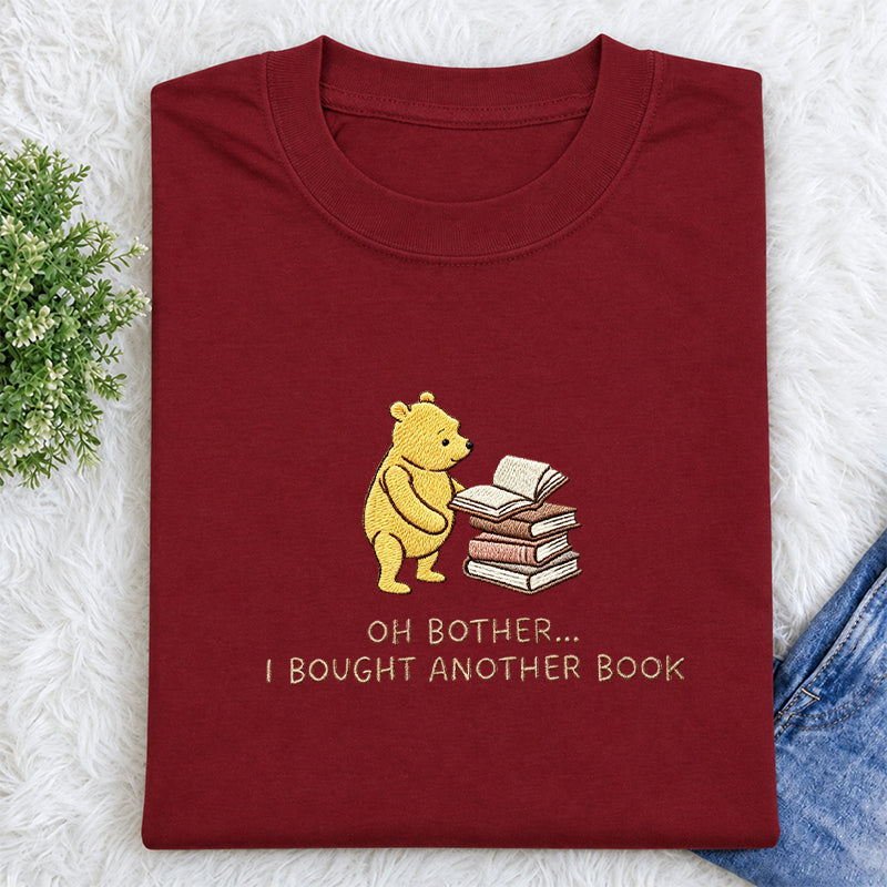 Embroidered Funny Bear Reading Books Classic Crew Neck T-Shirt
