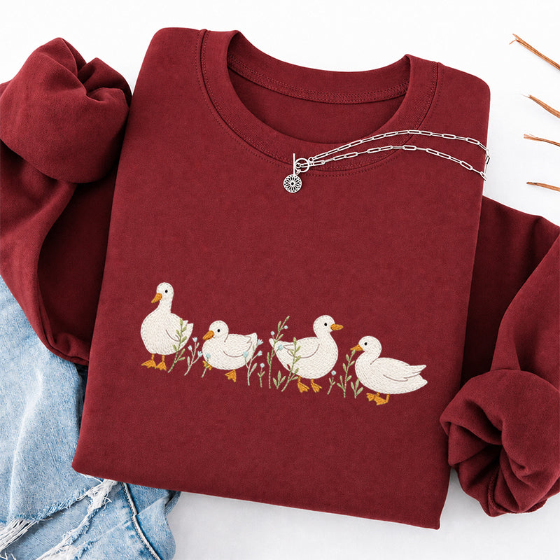 Embroidered Floral Ducks Classic Crewneck Sweatshirt