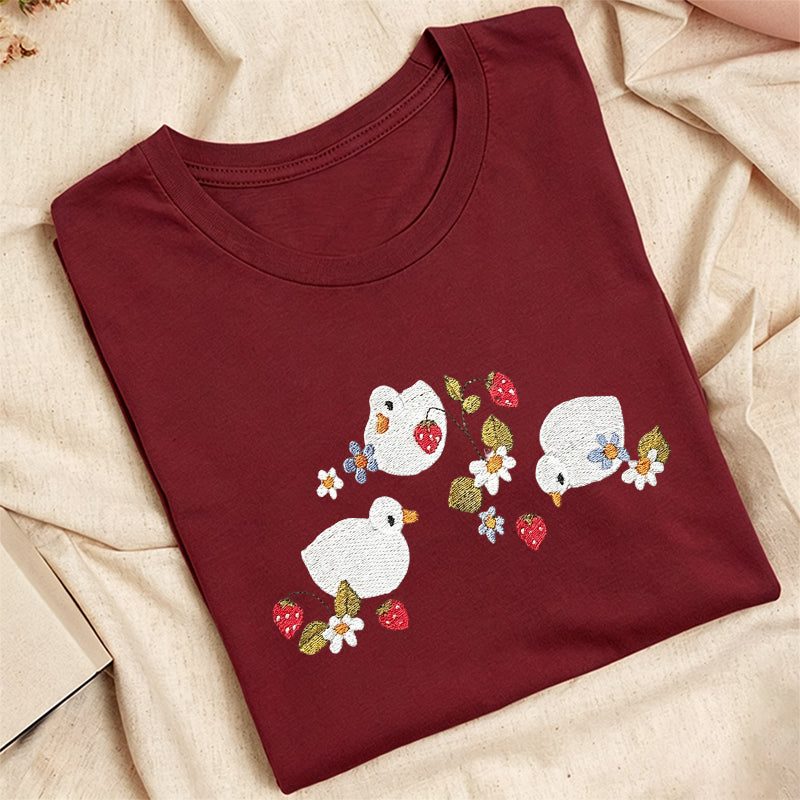 Embroidered Strawberry Duck Classic Adult Unisex Crew Neck T-Shirt