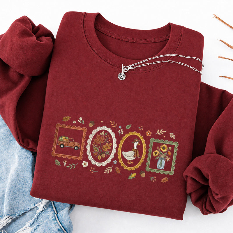Embroidered Autumn Postcards Classic Crewneck Sweatshirt