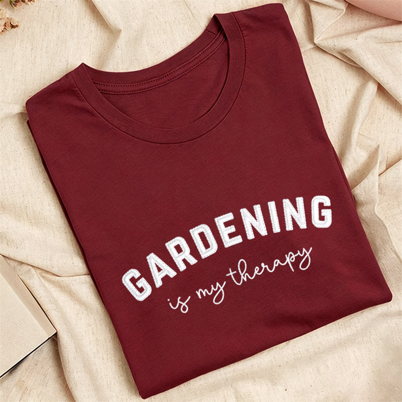 Embroidered Gardening Is My Therapy Classic Adult Unisex Crew Neck T-Shirt