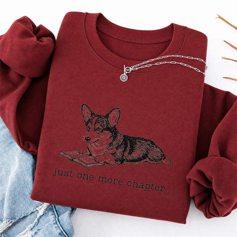 Embroidered One More Chapter Corgi Classic Crewneck Sweatshirt