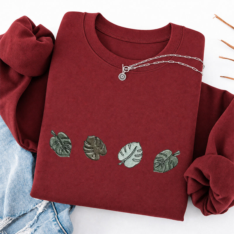 Embroidered Monstera Plant Classic Crewneck Sweatshirt